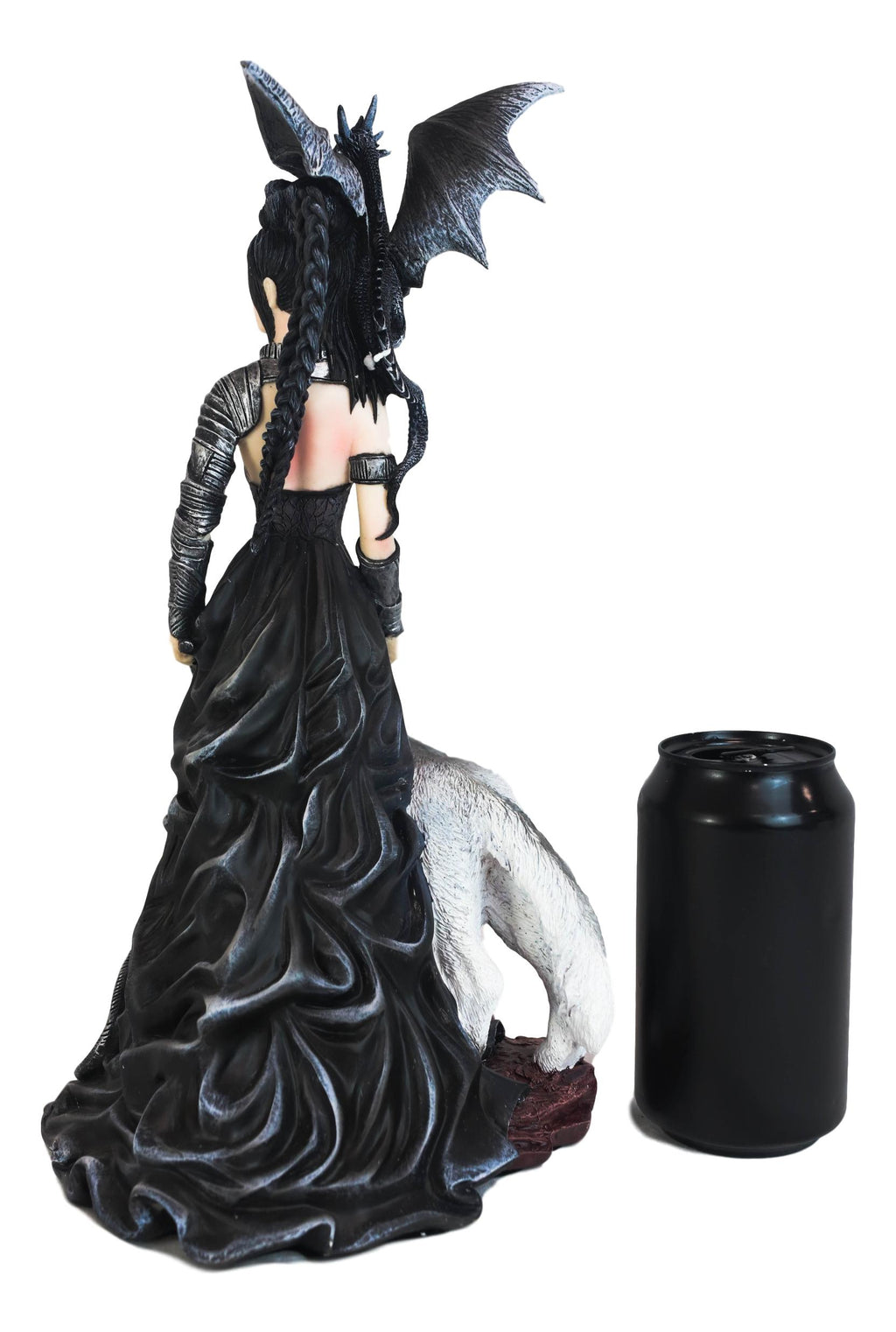 Gothic Witch Fairy With Alpha Wolf and Black Dragon Statue Z402580