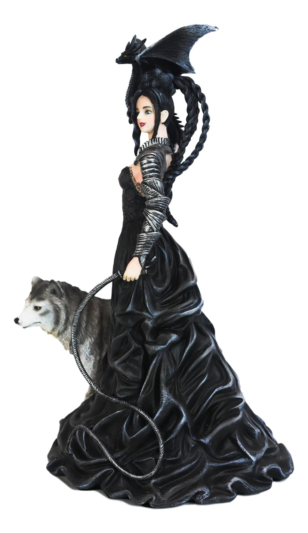 Gothic Witch Fairy With Alpha Wolf and Black Dragon Statue Z402580