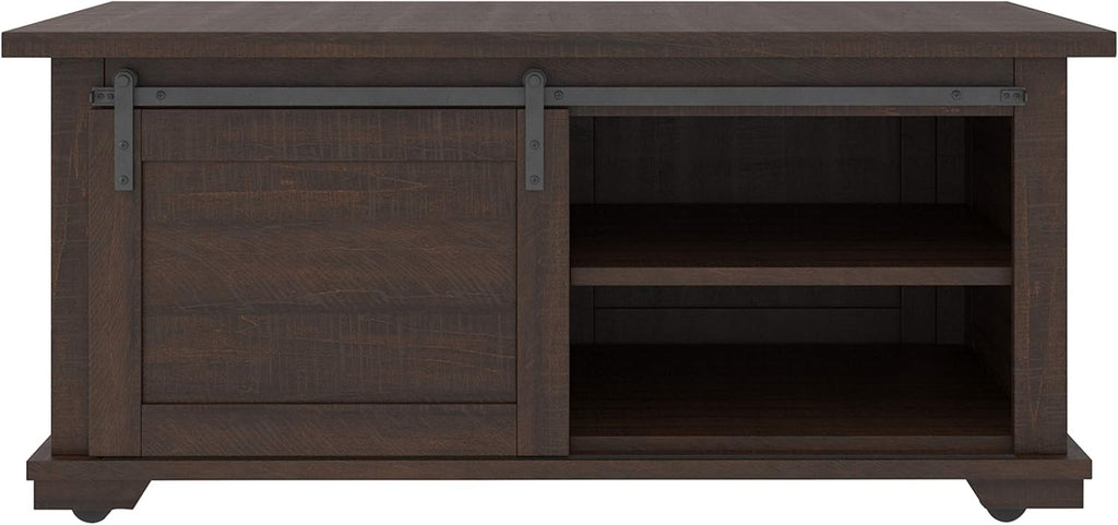 Farmhouse Rectangular Coffee Table with Sliding Barn Doors, Dark Brown R27294