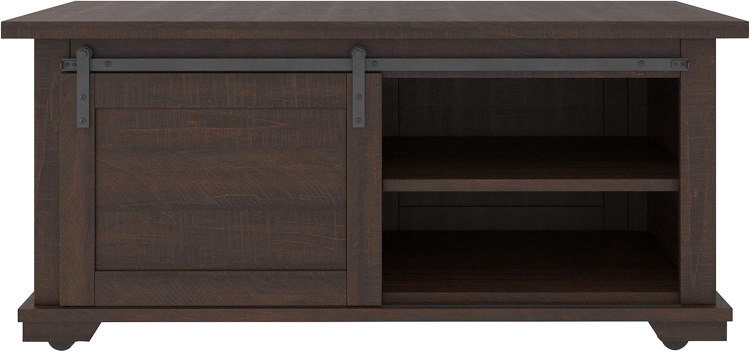 Farmhouse Rectangular Coffee Table with Sliding Barn Doors, Dark Brown R27294