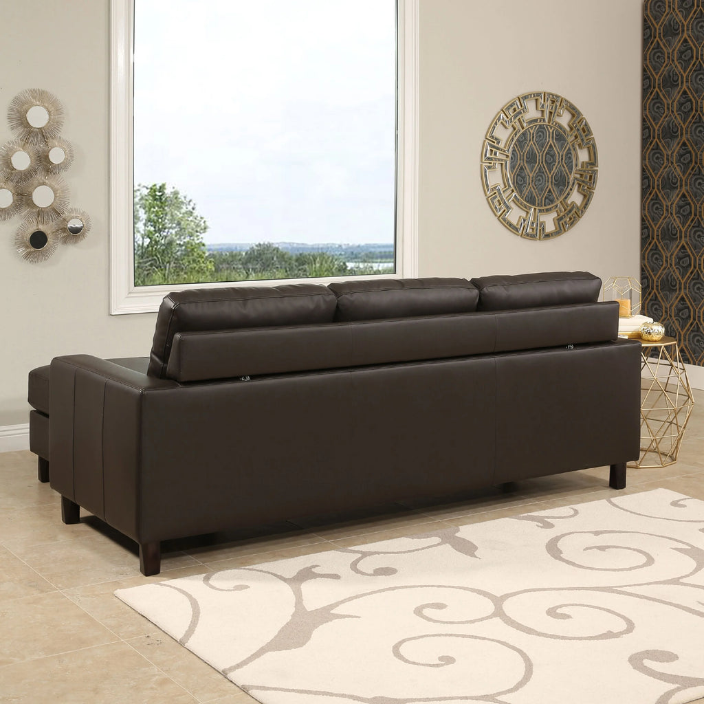 Brown Leather Reversible Sectional and Ottoman Y257