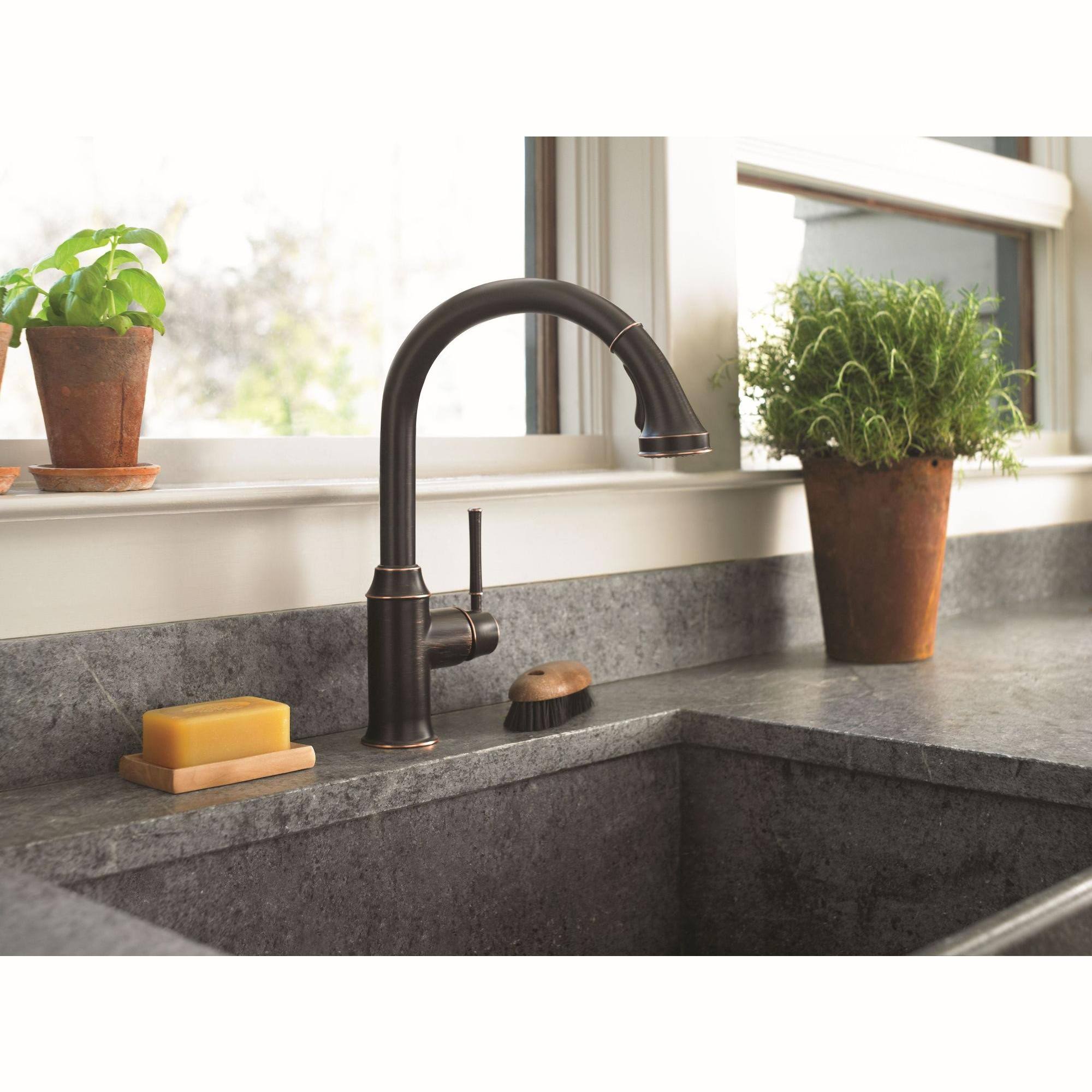 Steel Optik 2-Spray HighArc Pull-Down Kitchen Faucet M257328