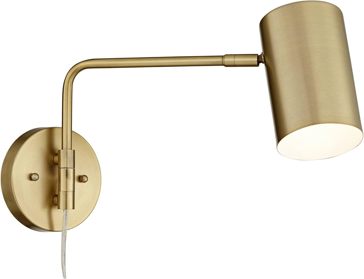 Swing Arm Wall Lamps Set of 2 Brushed Brass Metal Plug-in Light Fixture Cylinder Shade D167166