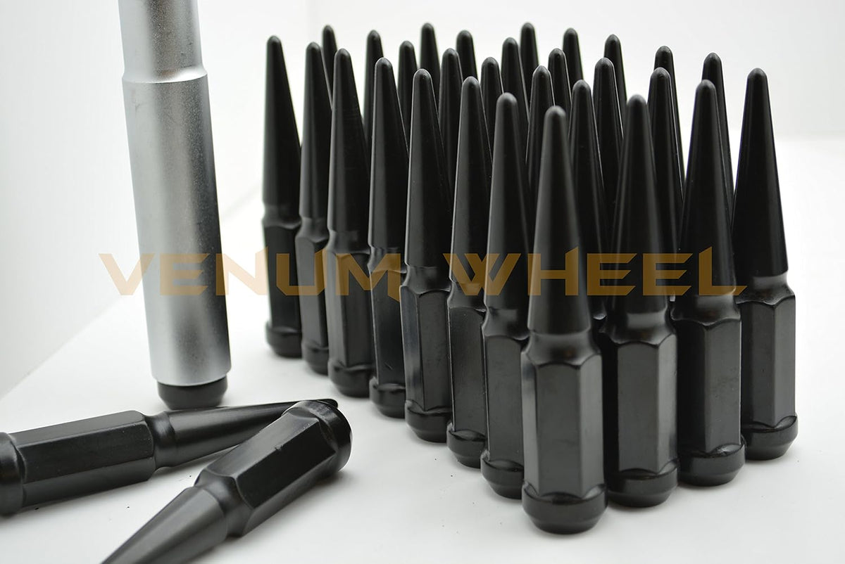 20 Pc Black Solid Spike Metal Lug Nuts with 1 Key D73263