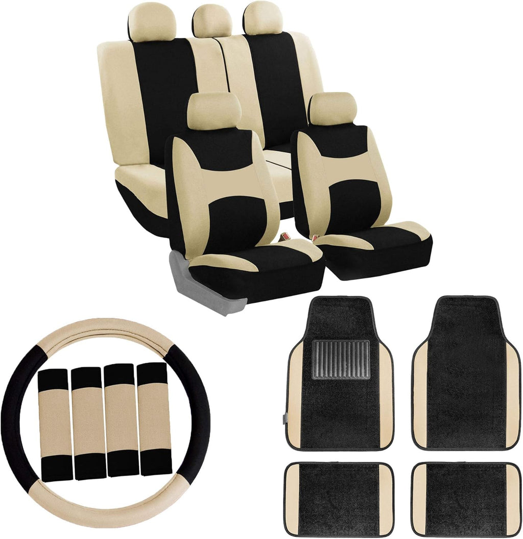 Pink Car Seat Covers Full Set with Floor Mats Steering Wheel Cover and Seat Belt Pads N1984