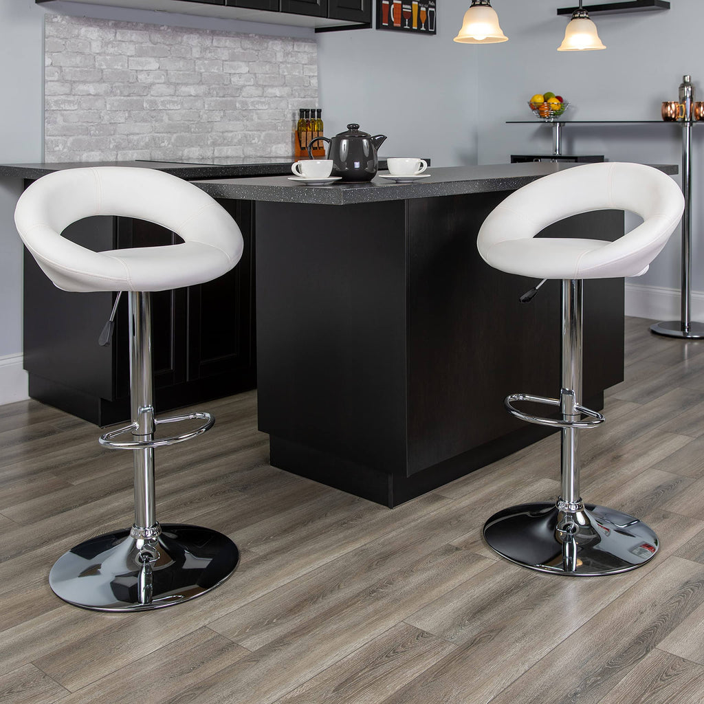 White Vinyl Adjustable Height Barstool with Chrome Base B2170