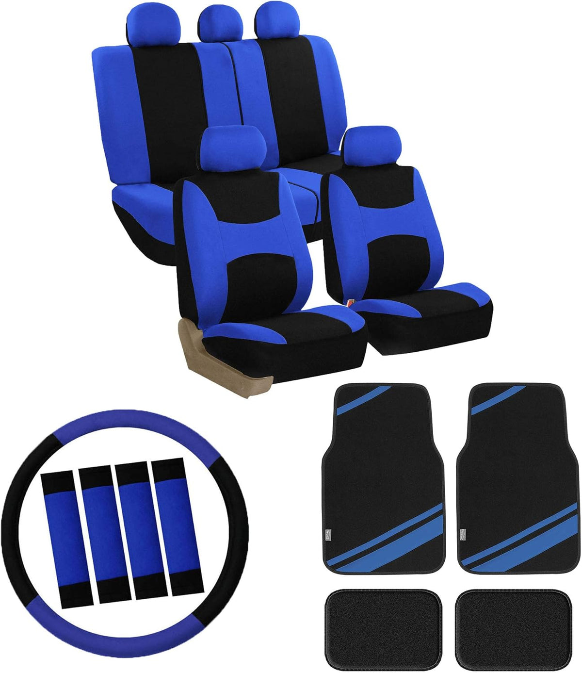 Pink Car Seat Covers Full Set with Floor Mats Steering Wheel Cover and Seat Belt Pads N1984