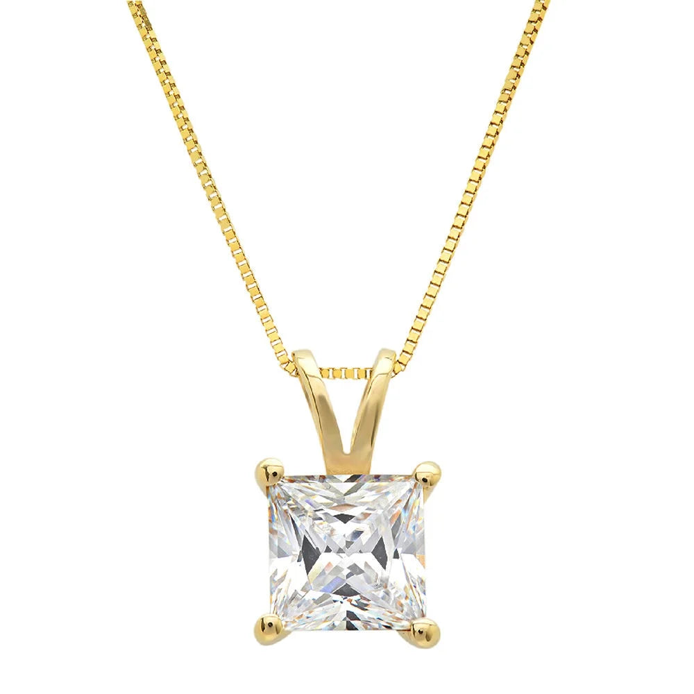 Princess Cut Natural Sky Blue Topaz 14k Yellow Gold Pendant with 16" Gold Chain L33041