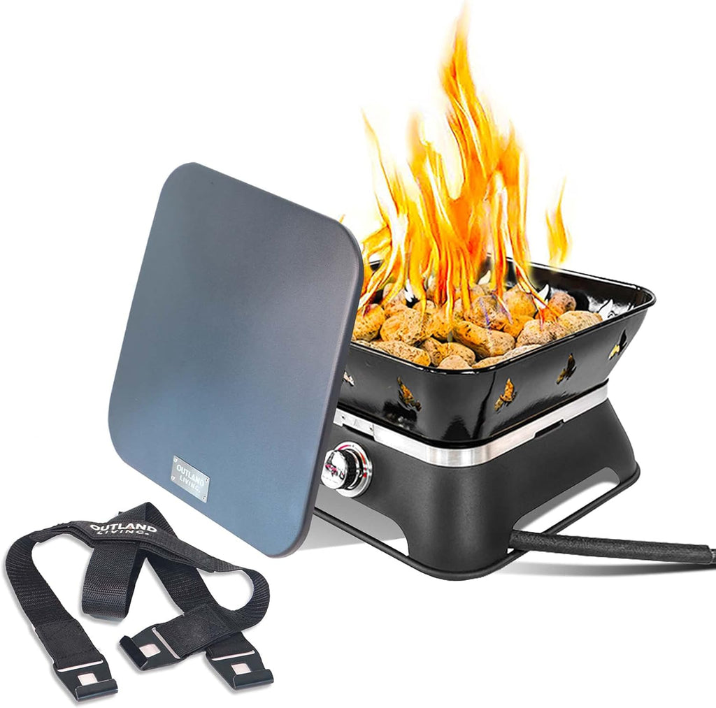 Portable 14-Inch Propane Gas Fire Pit with Cover, Carry Kit and Lava Rock Stones, 58,000 BTU, Black K3506