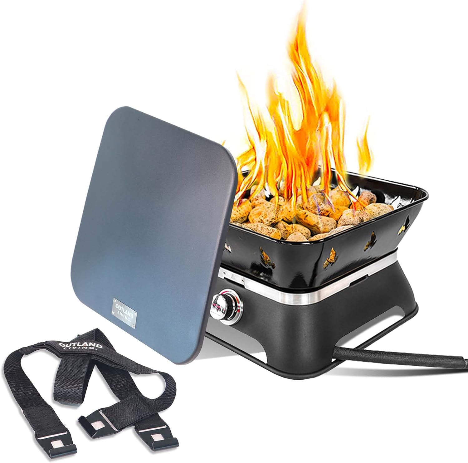 Portable 14-Inch Propane Gas Fire Pit with Cover, Carry Kit and Lava Rock Stones, 58,000 BTU, Black K3506