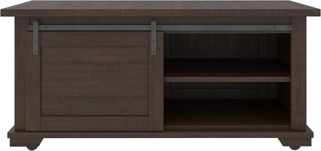 Farmhouse Rectangular Coffee Table with Sliding Barn Doors, Dark Brown R27294