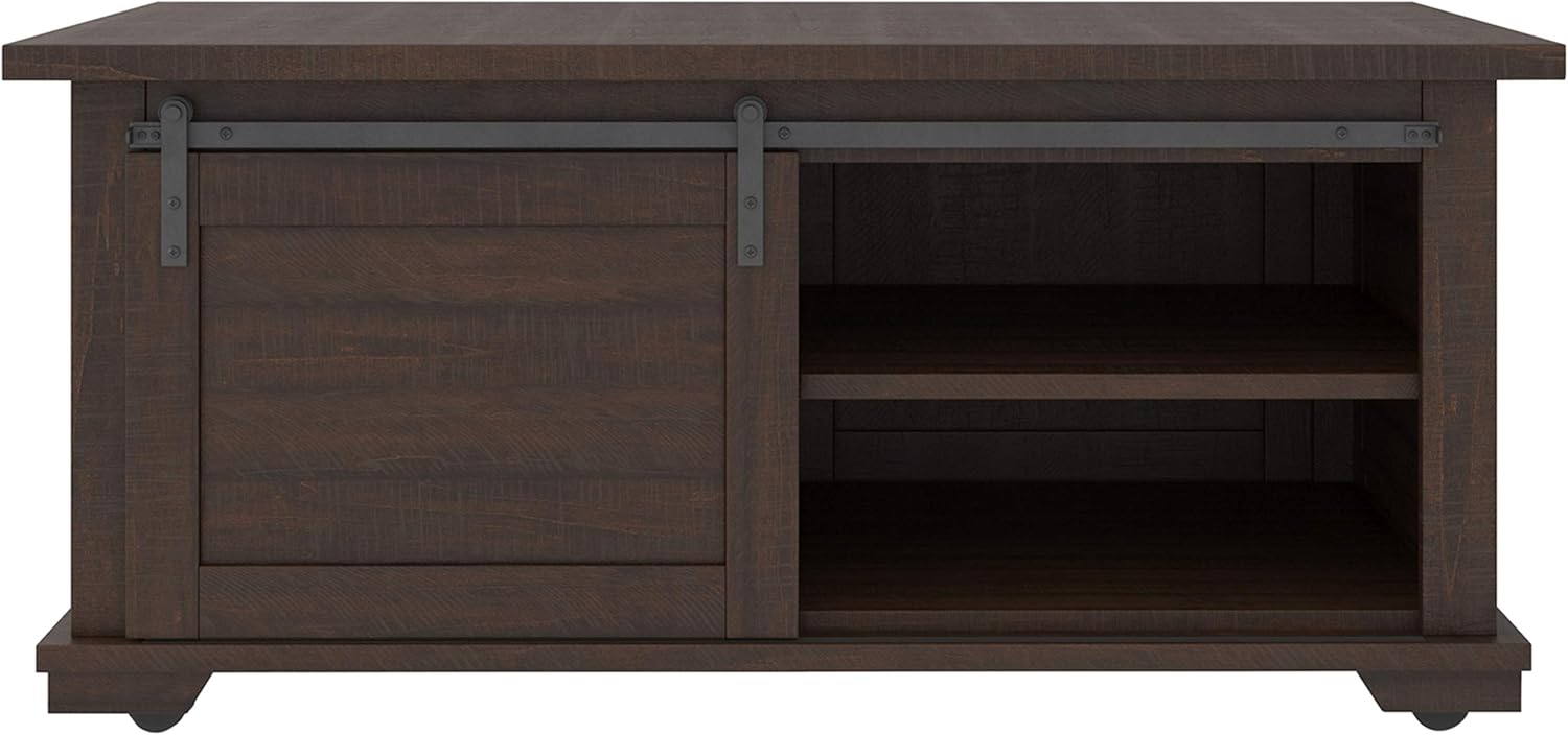 Farmhouse Rectangular Coffee Table with Sliding Barn Doors, Dark Brown R27294