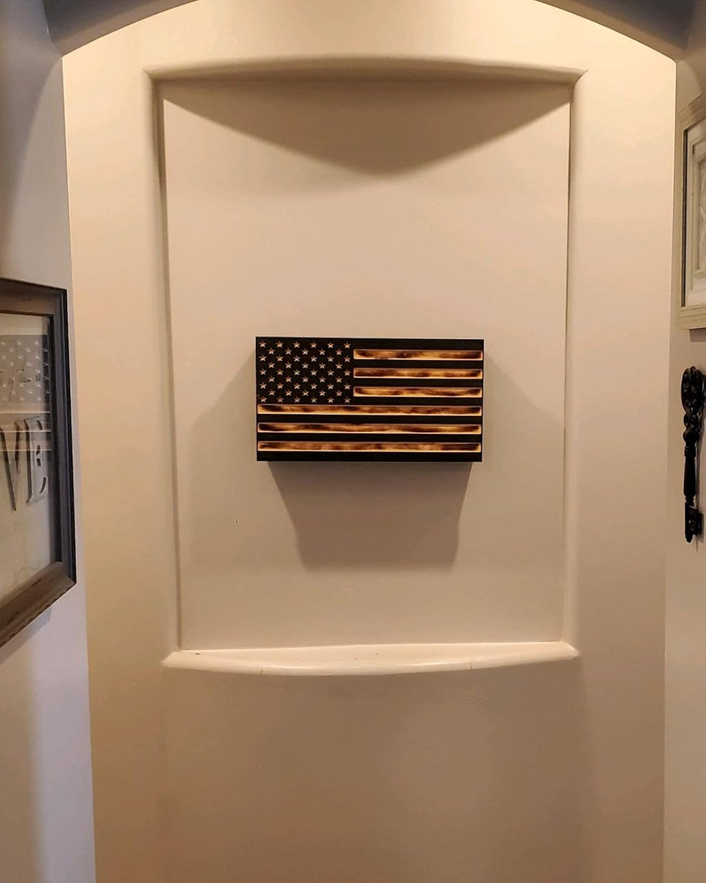 Carved Burnt Wood Concealment American Flag Cabinet R5461