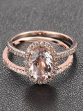 1.50 carat Round Cut Morganite and Diamond Halo Bridal Wedding Ring Set in Rose Gold K512798
