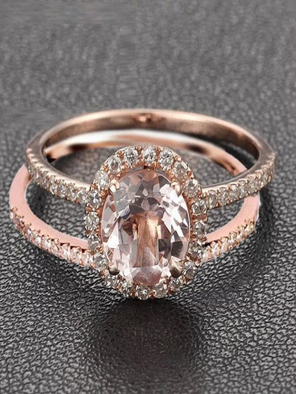 1.50 carat Round Cut Morganite and Diamond Halo Bridal Wedding Ring Set in Rose Gold K512798