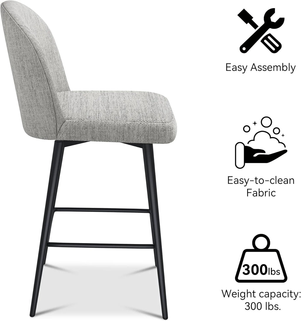26 Inch Upholstered Swivel Bar Stools Set of 2 with Back and Metal Legs Y2370