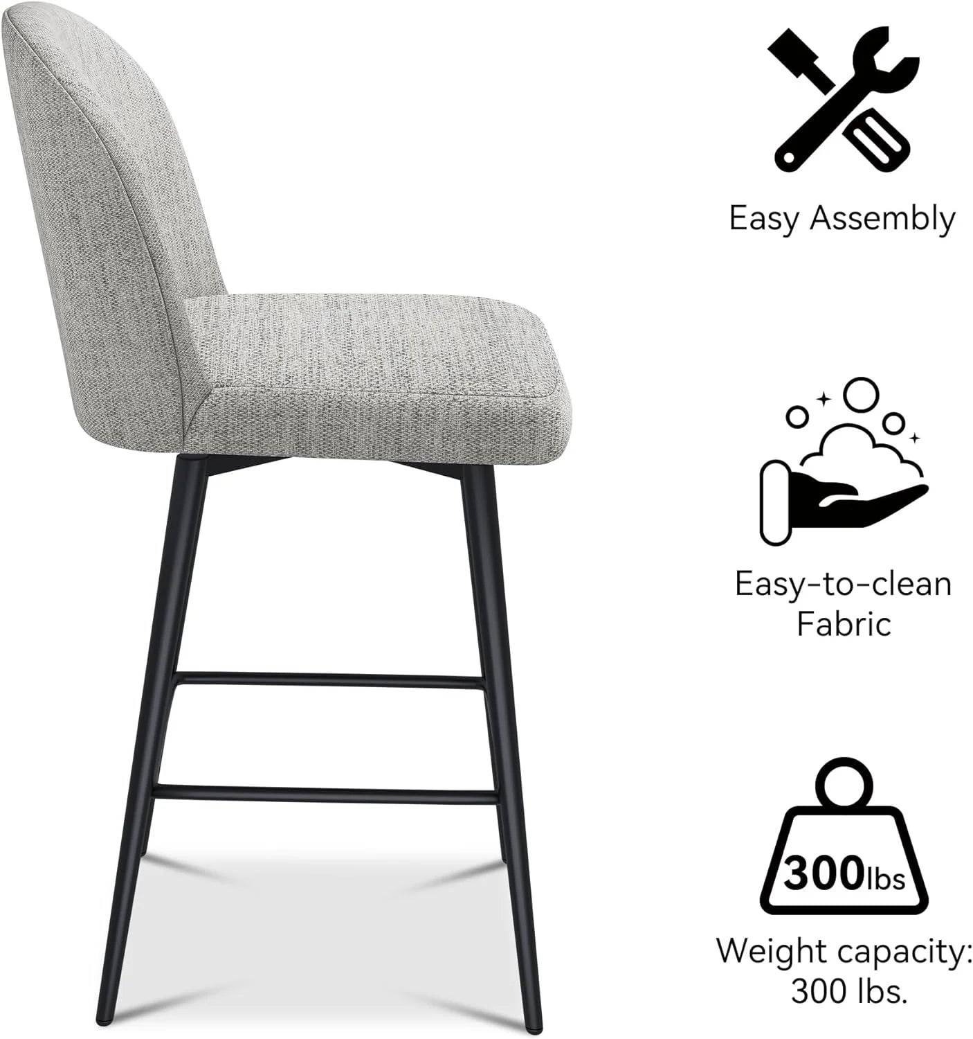 26 Inch Upholstered Swivel Bar Stools Set of 2 with Back and Metal Legs Y2370
