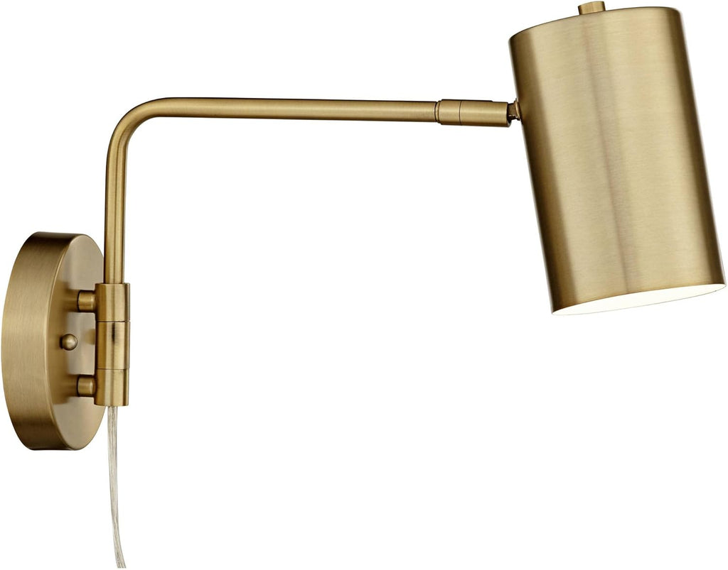 Swing Arm Wall Lamps Set of 2 Brushed Brass Metal Plug-in Light Fixture Cylinder Shade D167166