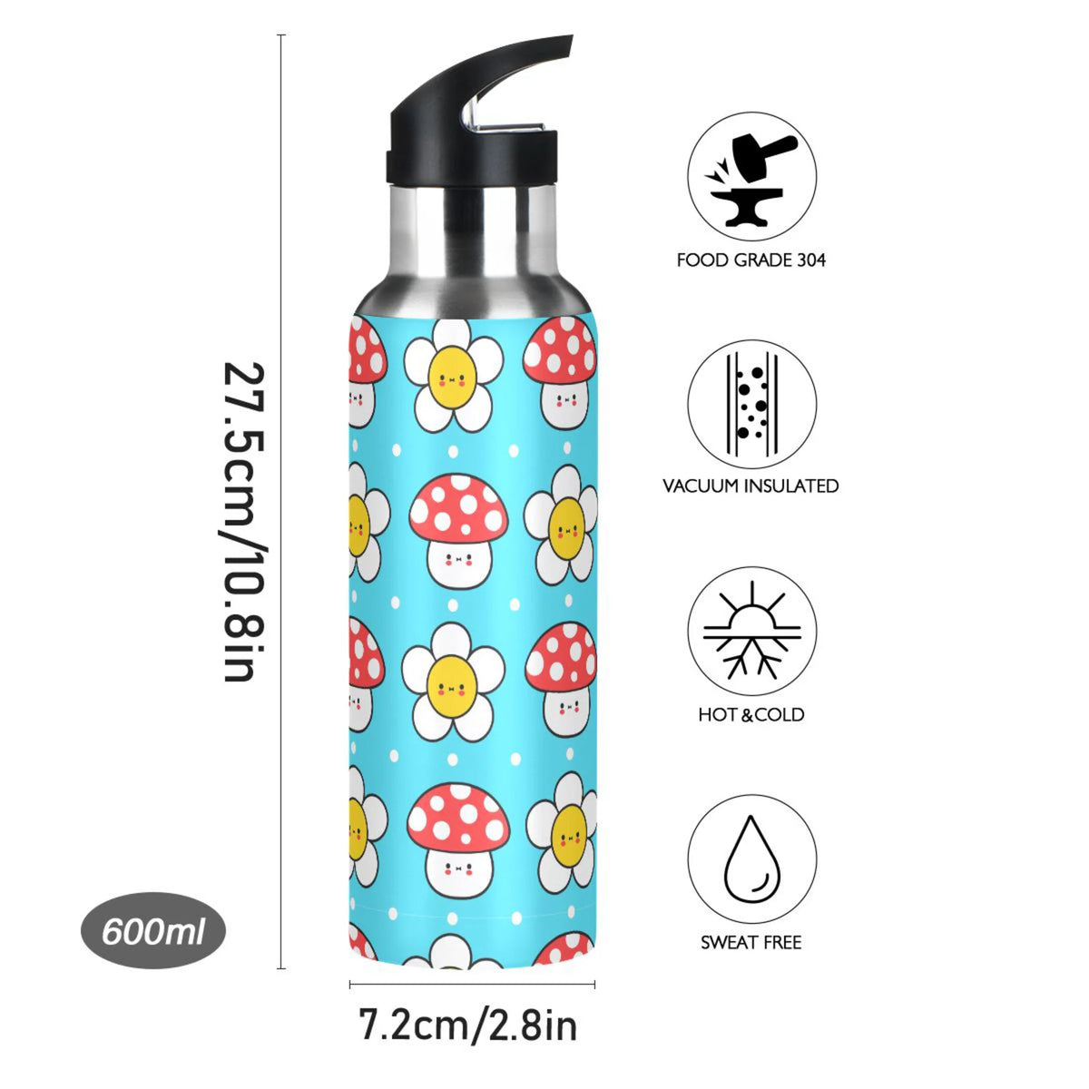 Stainless Steel Vacuum Insulated Water Bottle with Straw Lid, 20 OZ M22228