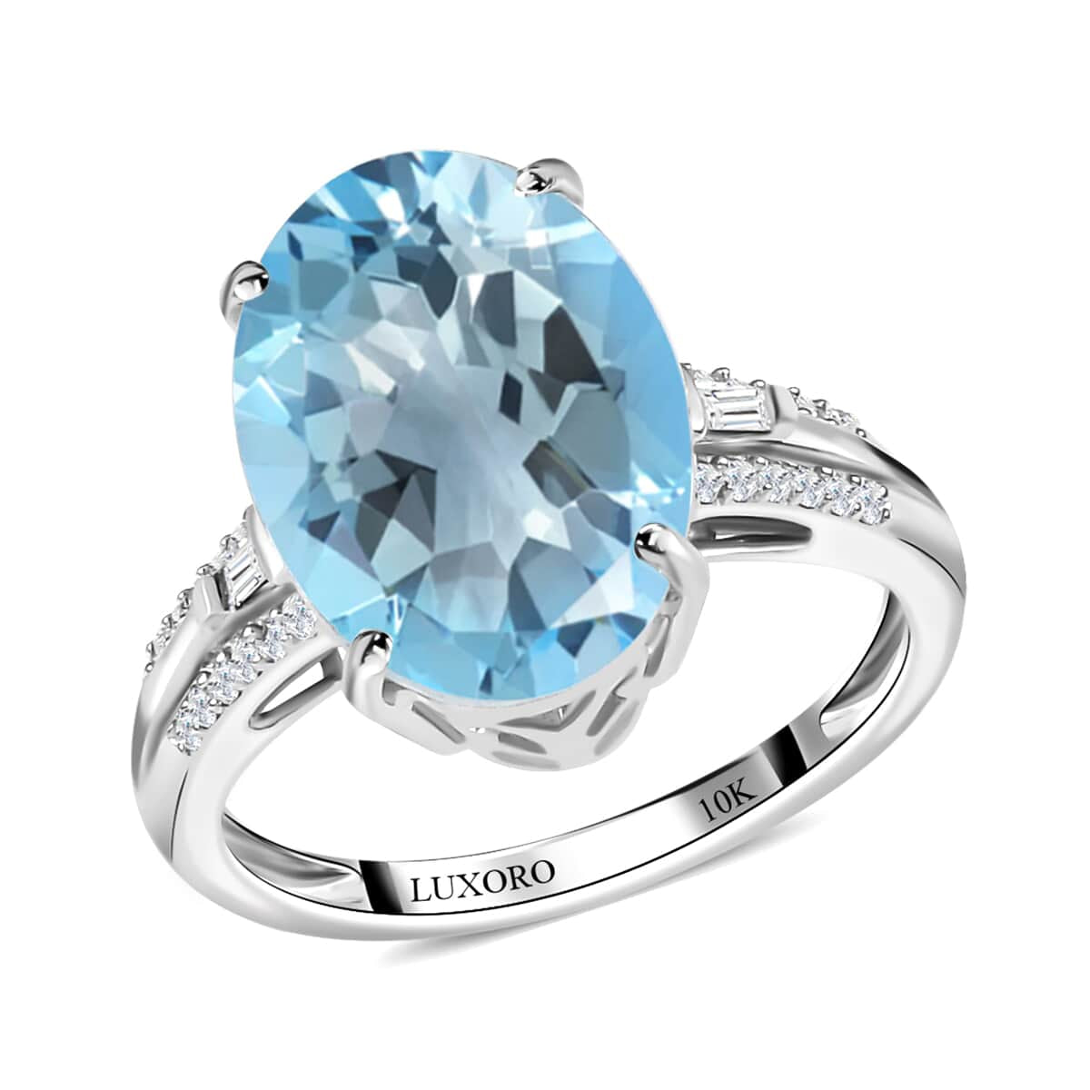 10K White Gold Oval Blue Aquamarine White Diamond Ring Size 9 Ct 4.25 G-H Color I3 Clarity Q21881