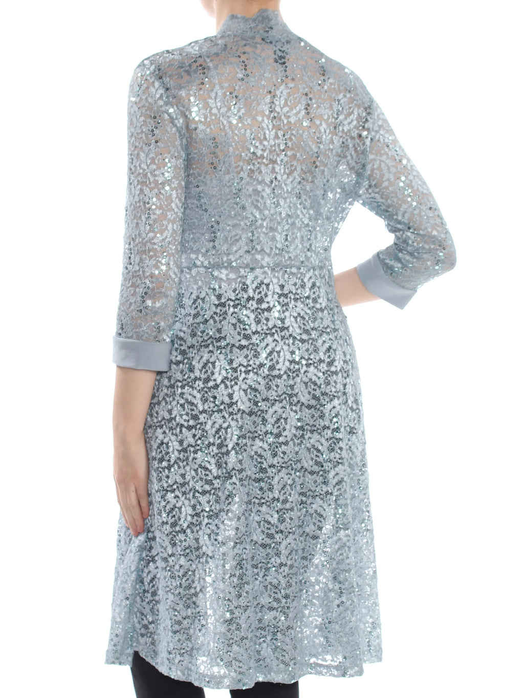 Blue Lace Sequined Floral 3/4 Sleeve Open Cardigan Top H760