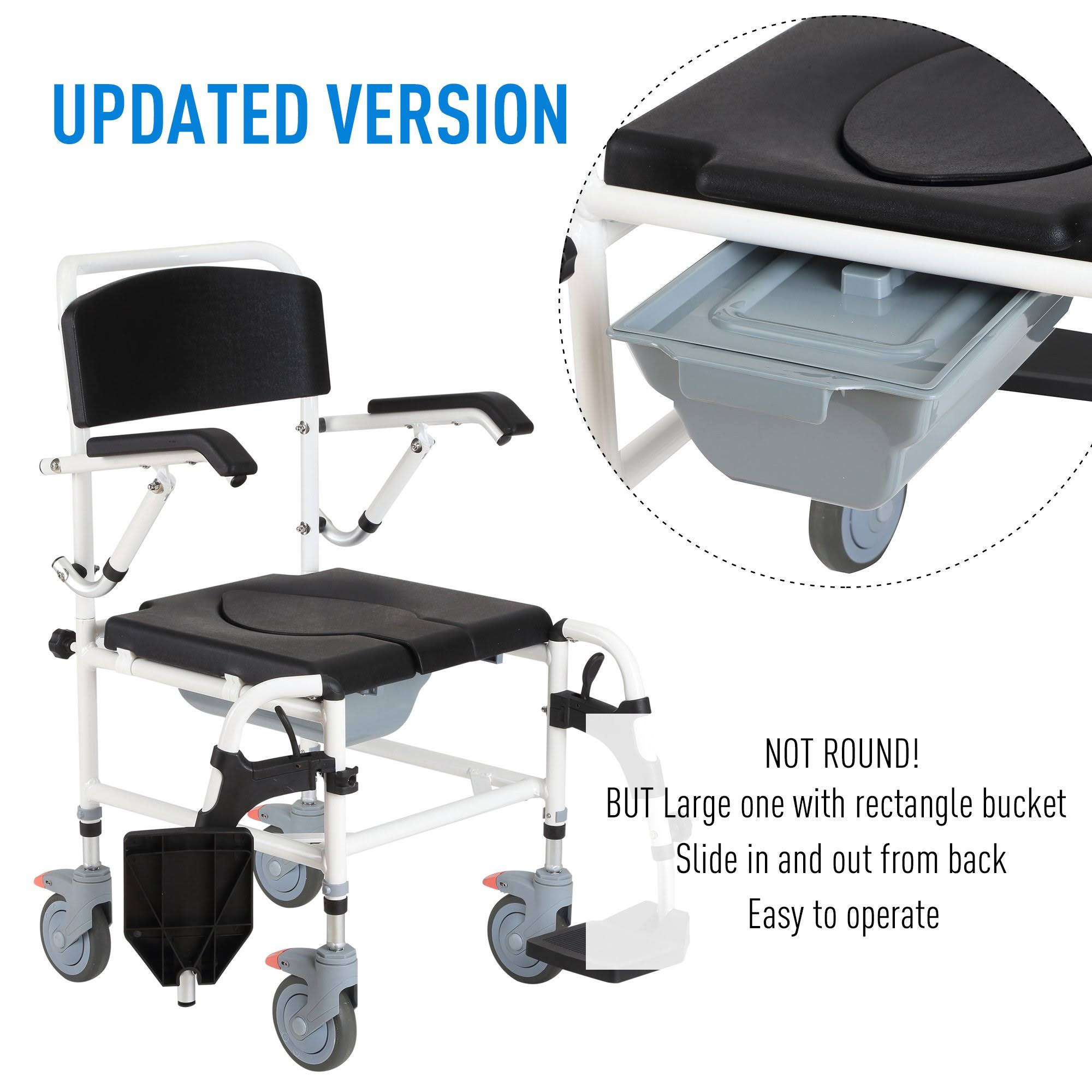 Black Commode Wheelchair with 4 Castor Wheels and Detachable Bucket D4305