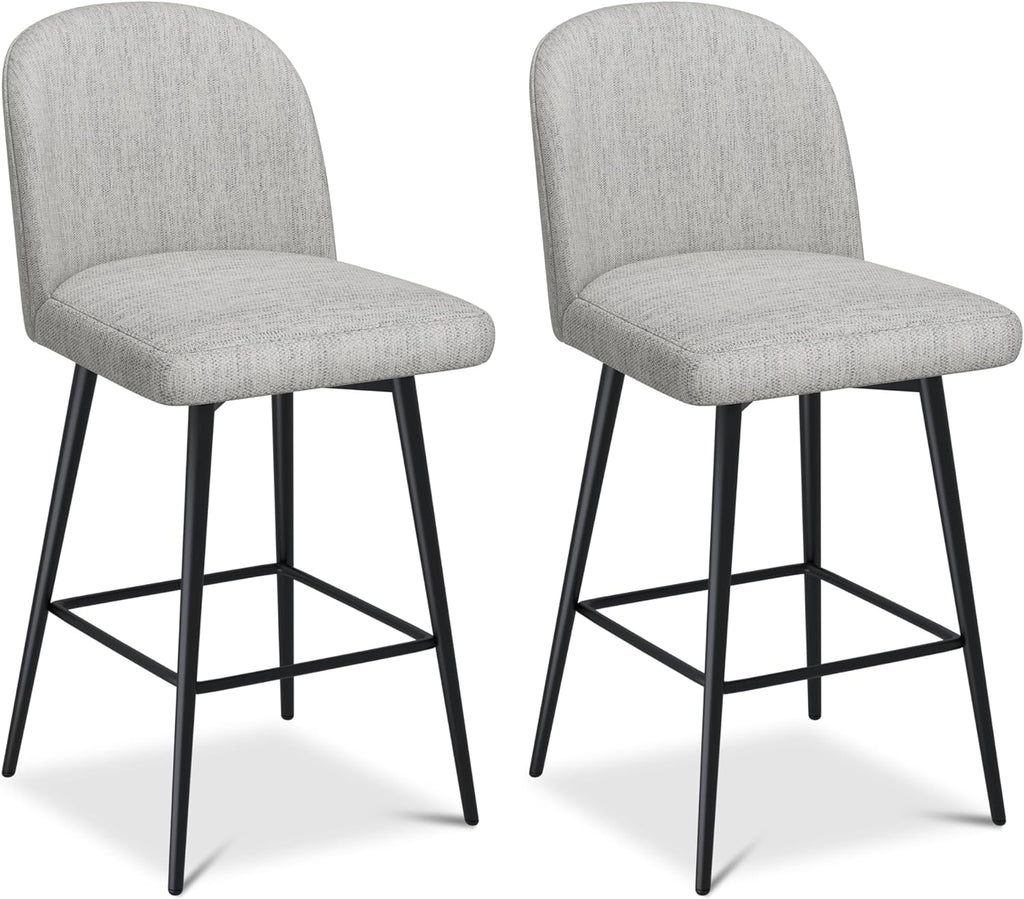 26 Inch Upholstered Swivel Bar Stools Set of 2 with Back and Metal Legs Y2370
