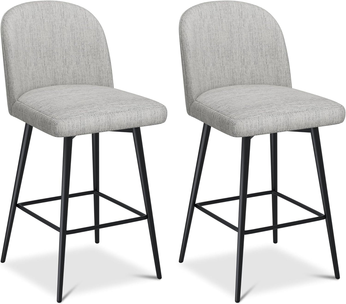 26 Inch Upholstered Swivel Bar Stools Set of 2 with Back and Metal Legs Y2370
