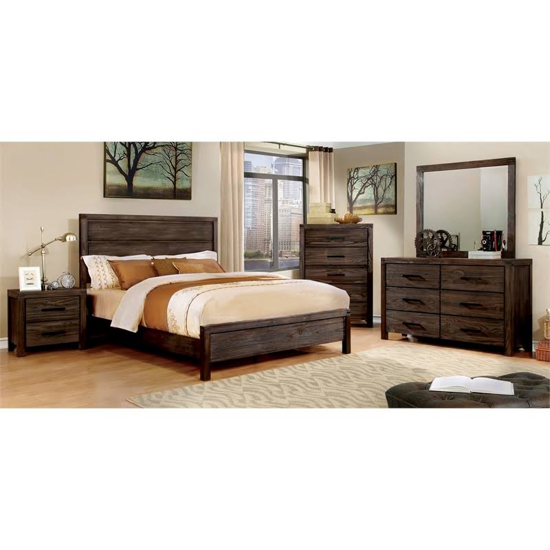 Wire-Brushed Brown Wood Full Panel Bed P857768