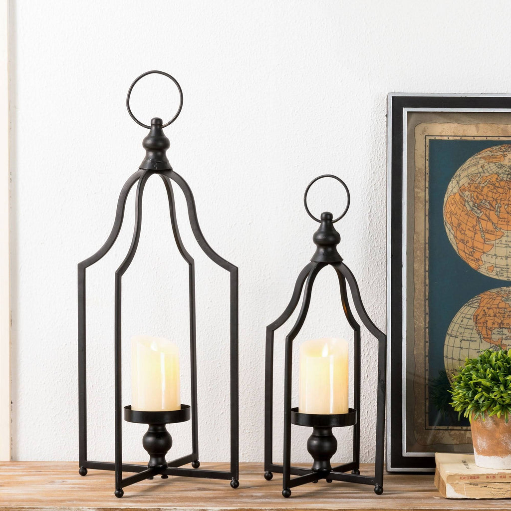 Set of 2 Black Metal Candle Lantern F892
