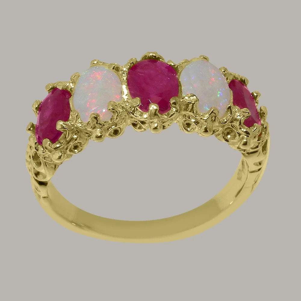 10k Yellow Gold Ruby Opal Eternity Ring E12269