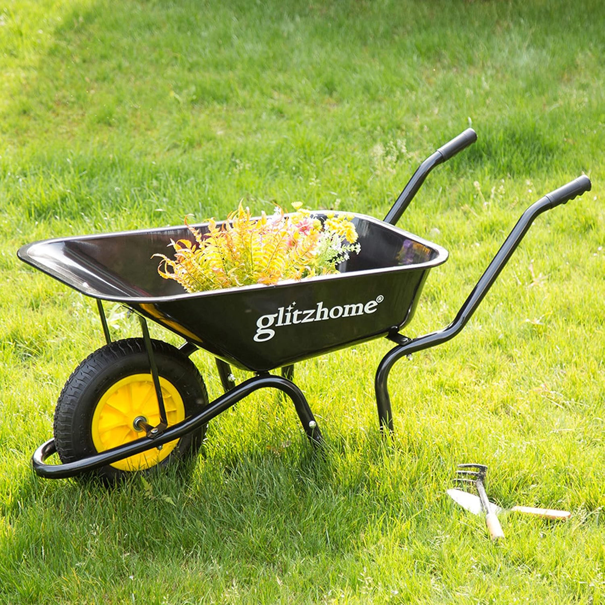 Black Steel Frame Utility Wagon Garden Cart O143811