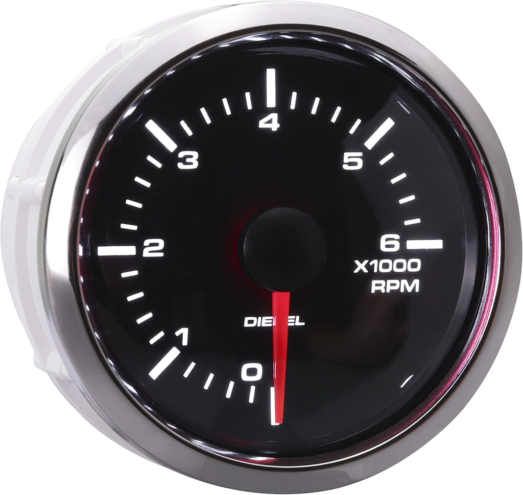 8000 RPM Universal Electronic Tachometer Gauge 2-1/16 52mm White Amber LED Black Dial Chrome Rim Pack of 2 Q5873