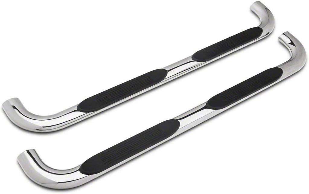 4-Inch Oval Bent End Side Step Bars; Body Mount; Stainless Steel E812