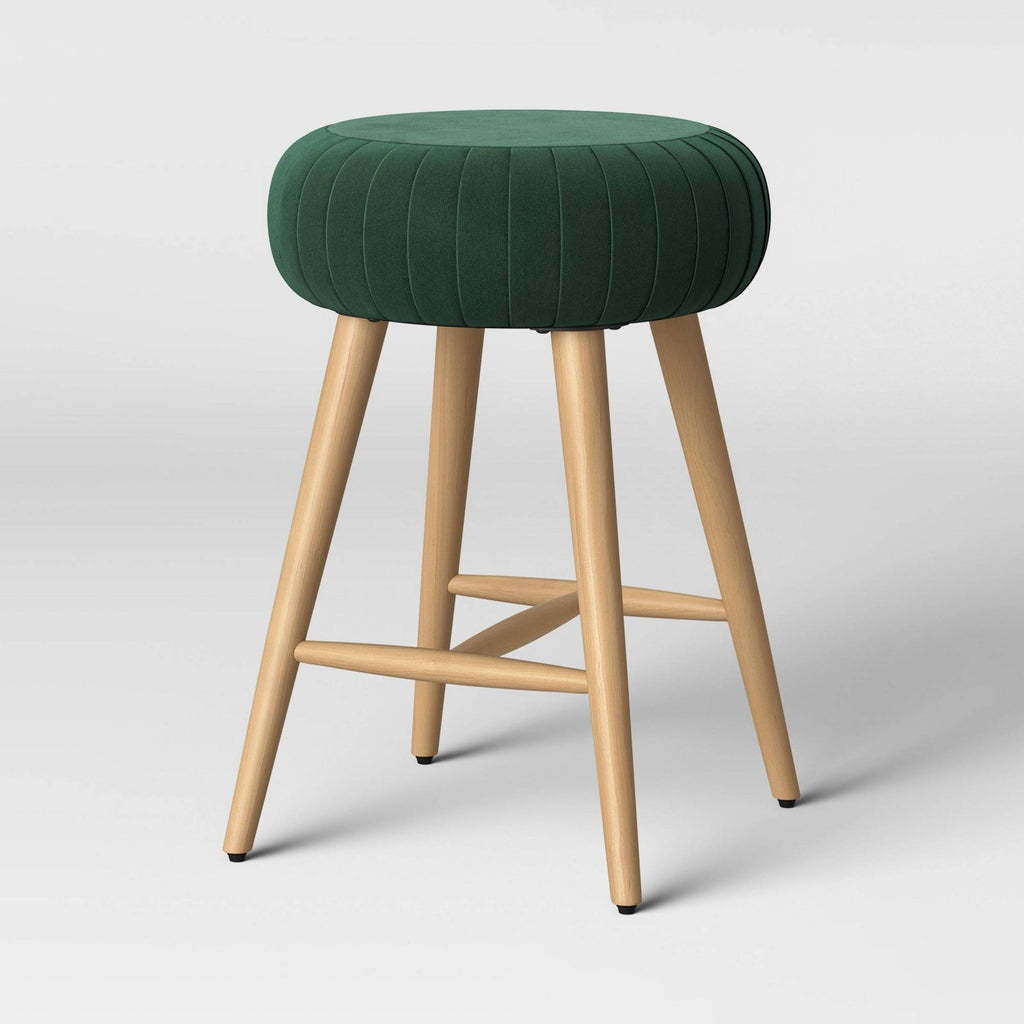 Pleated Velvet Counter Height Barstool Green T423