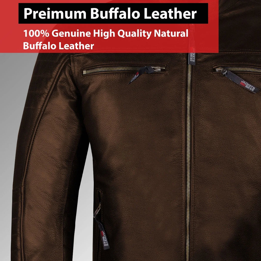 Brown Buffalo Leather Motorcycle Jacket XXL X98358
