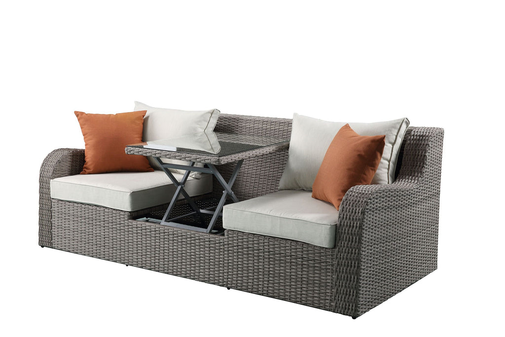 Beige Fabric Patio Sectional with 2 Ottomans and 2 Pillows Y964858