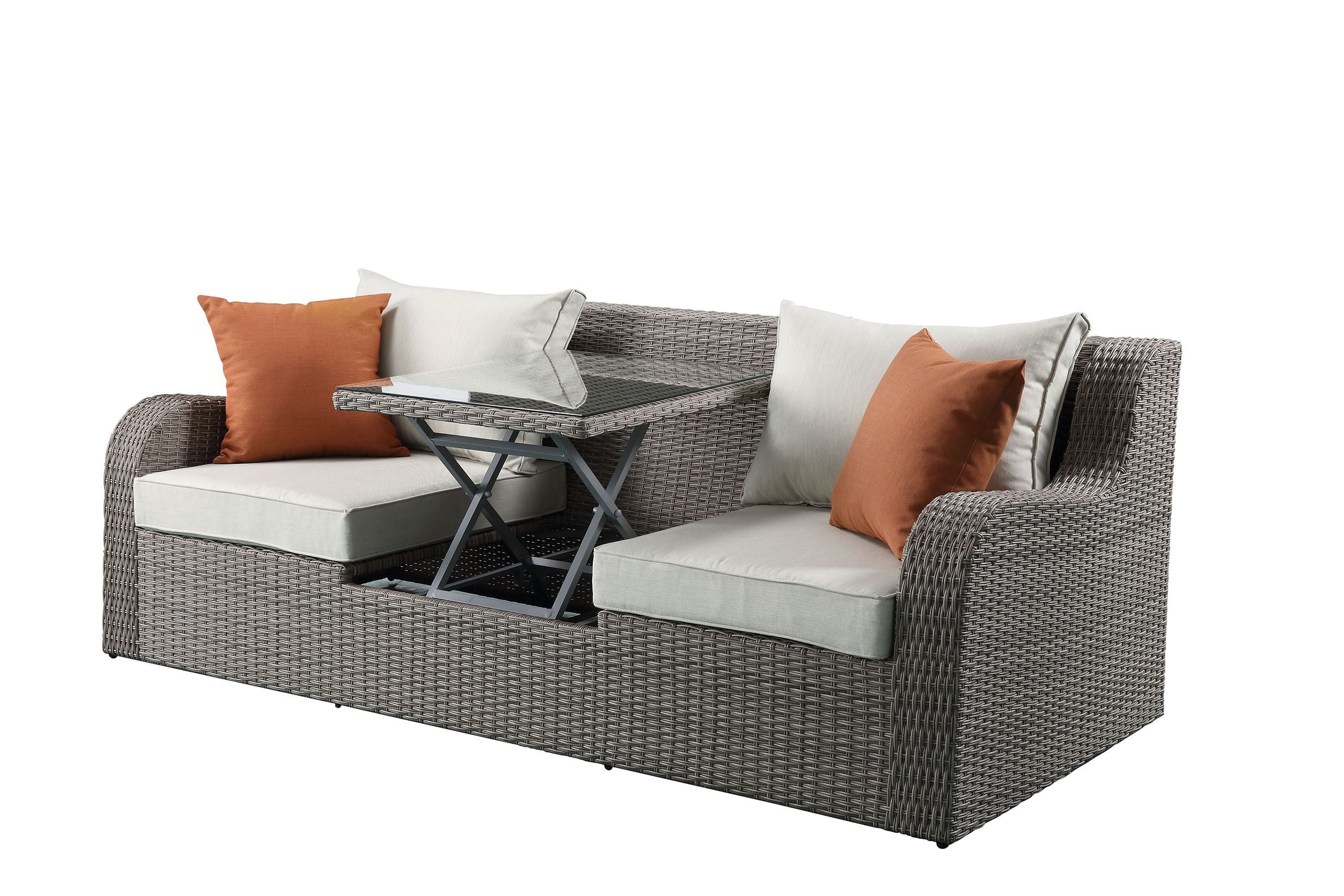 Beige Fabric Patio Sectional with 2 Ottomans and 2 Pillows Y964858
