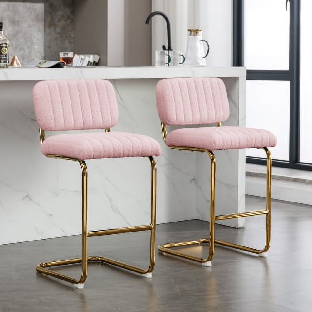 Pink Boucle Fabric Counter Height Bar Stools Set of 2 N396