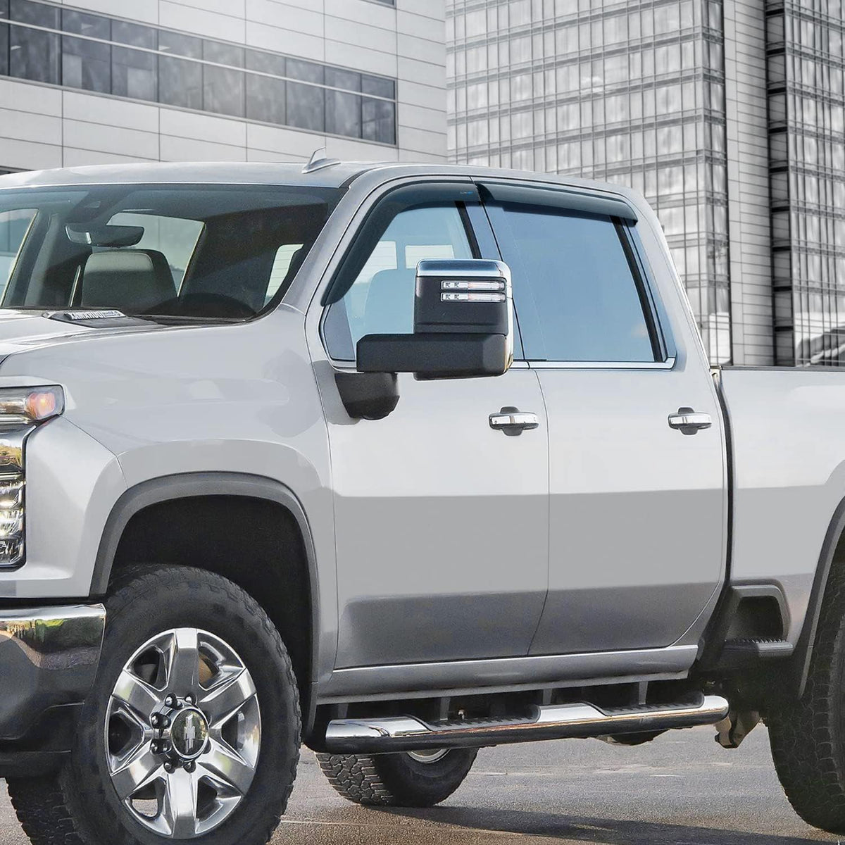 Rain Guards for Chevrolet Silverado GMC Sierra 2500HD Crew Cab, Tape-on Window Deflectors, 4pcs E95948