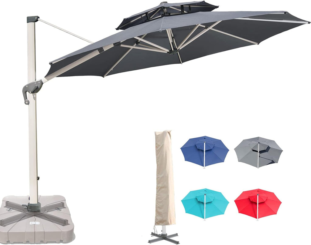 Khaki 10 x 10 FT Square Cantilever Umbrella with Cross Base and Cover E121988