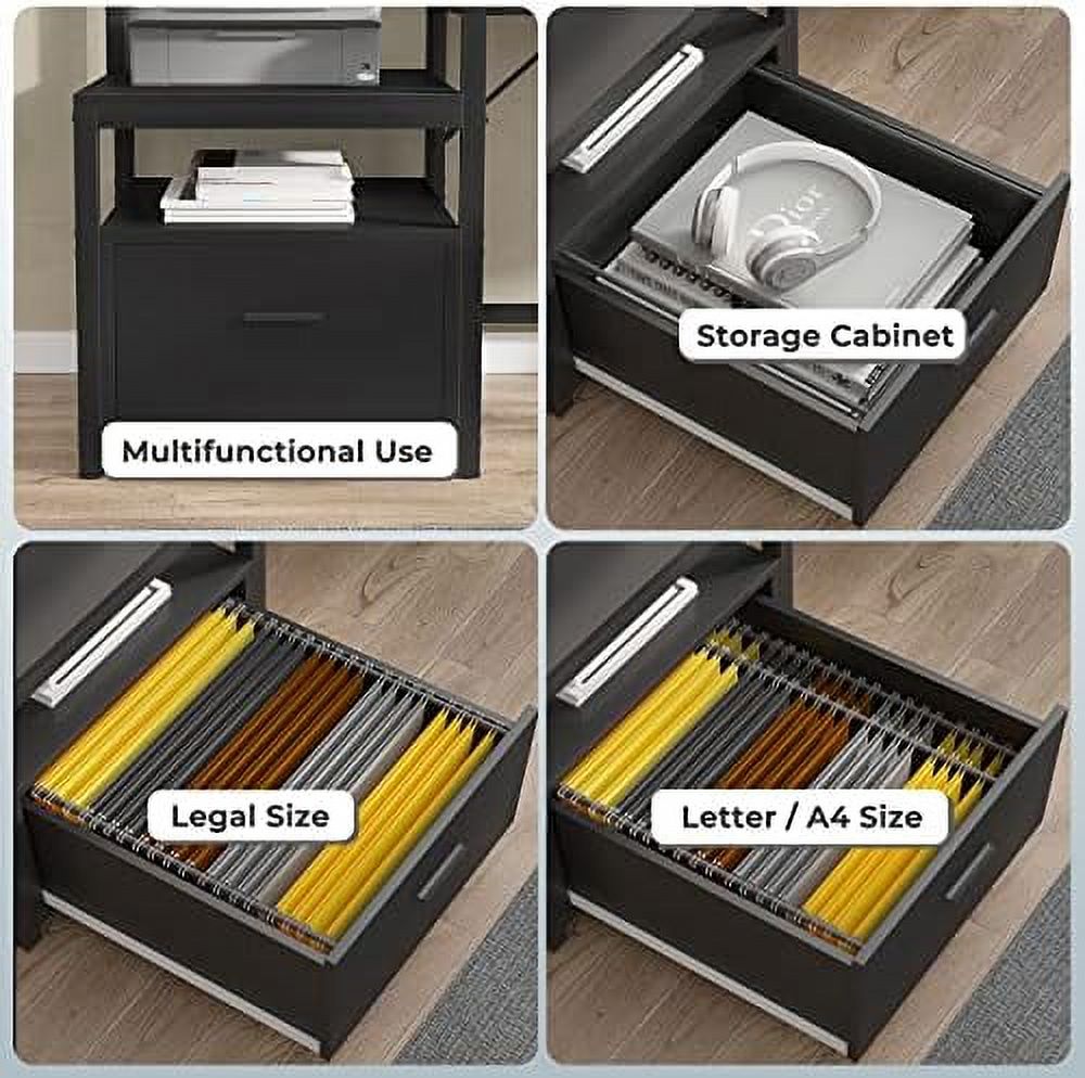 L Shaped Gaming Desk with File Drawer and Power Outlet R730