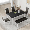 White Solid Wood 6-Piece Dining Table Set with PU Leather Chairs and Bench W52107