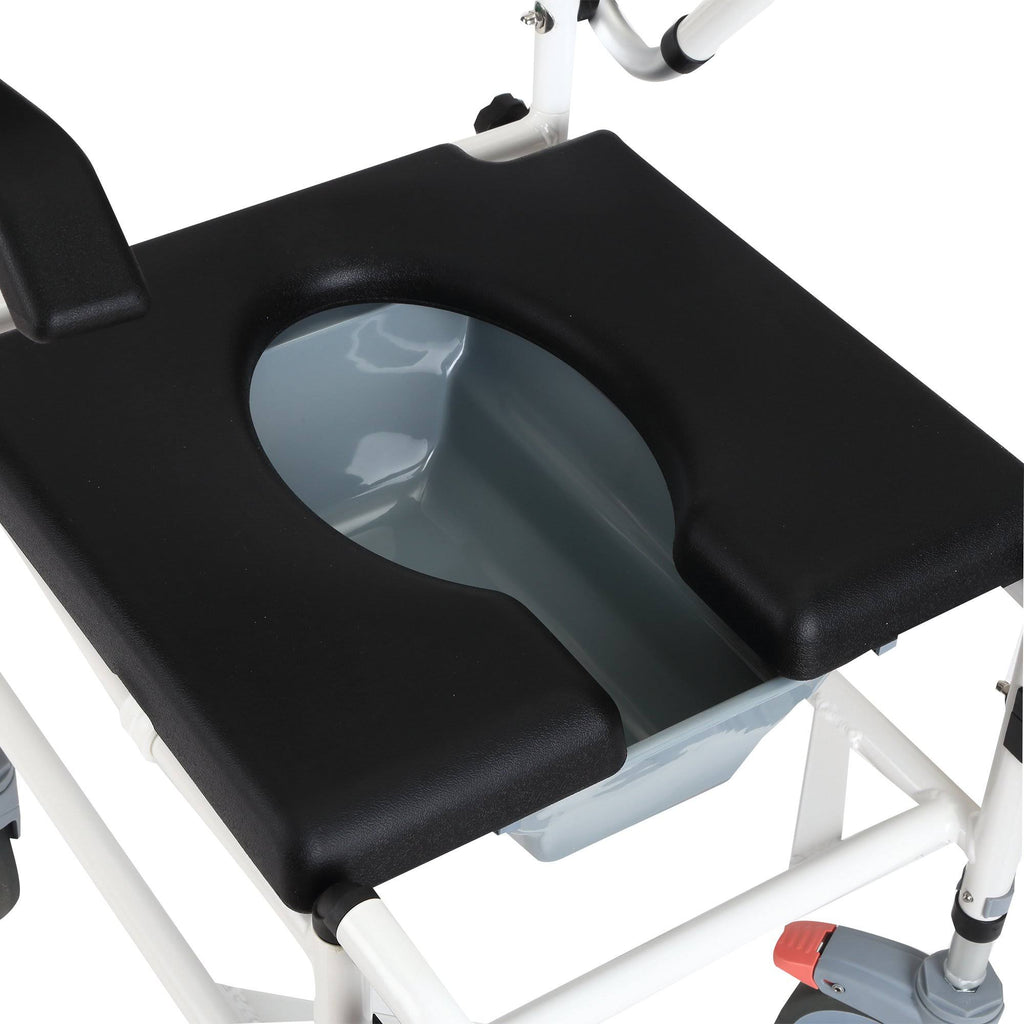 Black Commode Wheelchair with 4 Castor Wheels and Detachable Bucket D4305