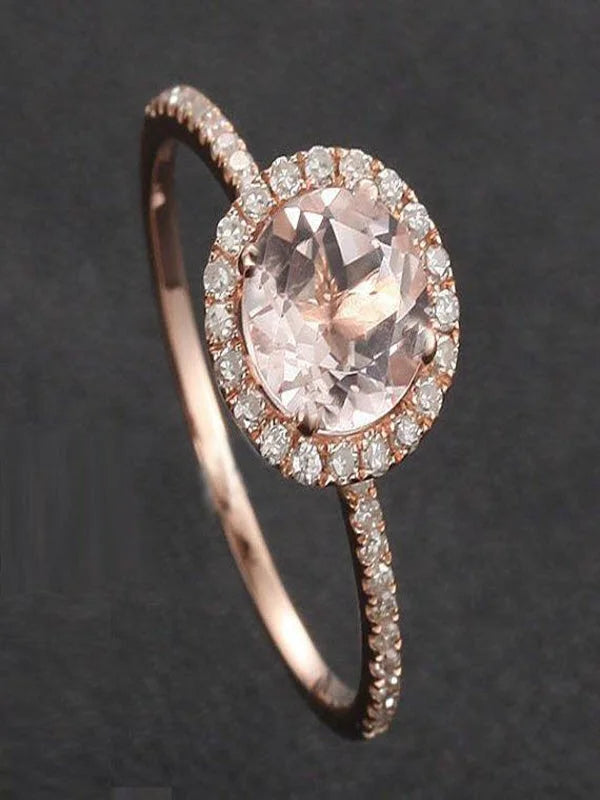 1.50 carat Round Cut Morganite and Diamond Halo Bridal Wedding Ring Set in Rose Gold K512798