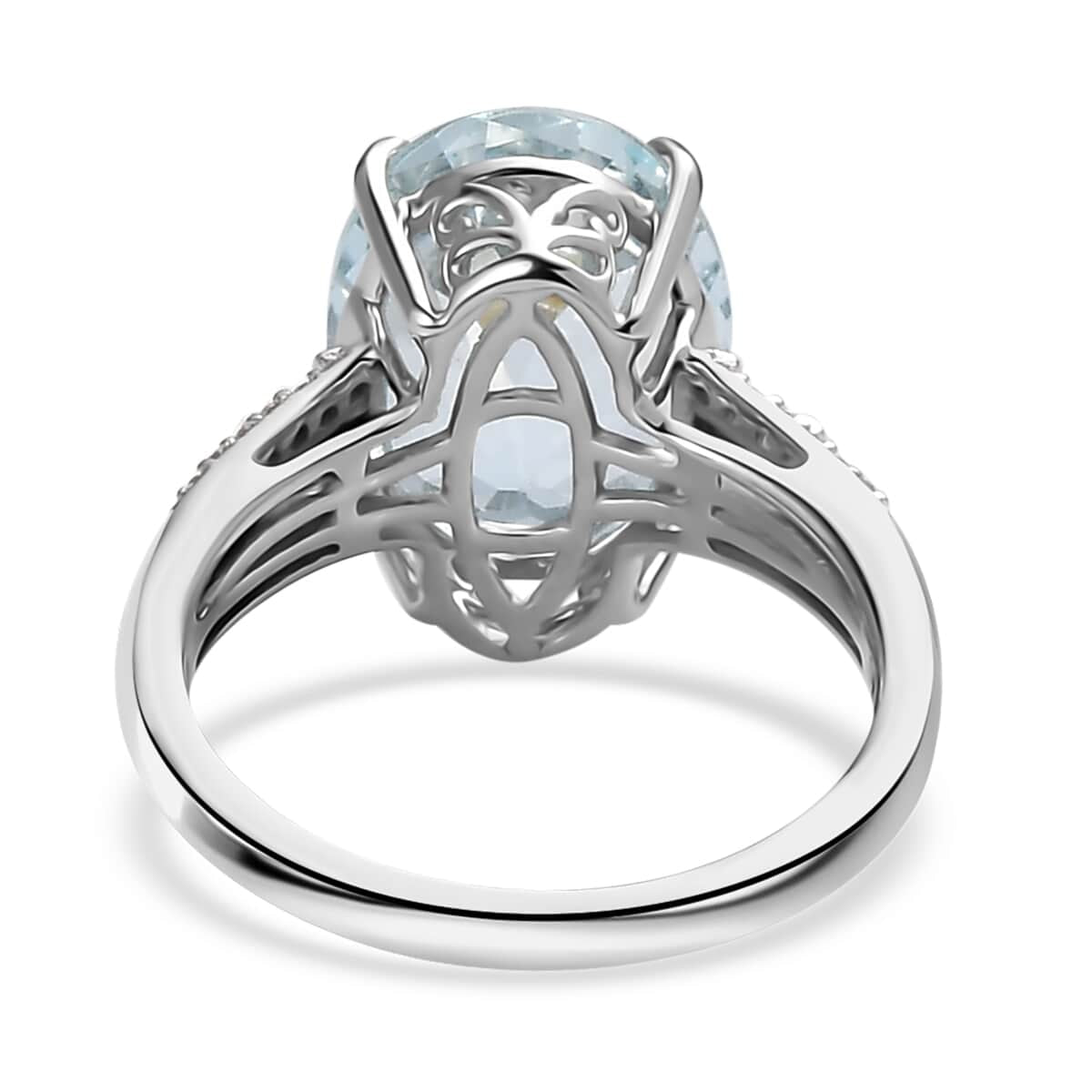 10K White Gold Oval Blue Aquamarine White Diamond Ring Size 9 Ct 4.25 G-H Color I3 Clarity Q21881