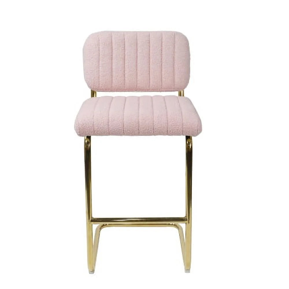 Pink Boucle Fabric Counter Height Bar Stools Set of 2 N396