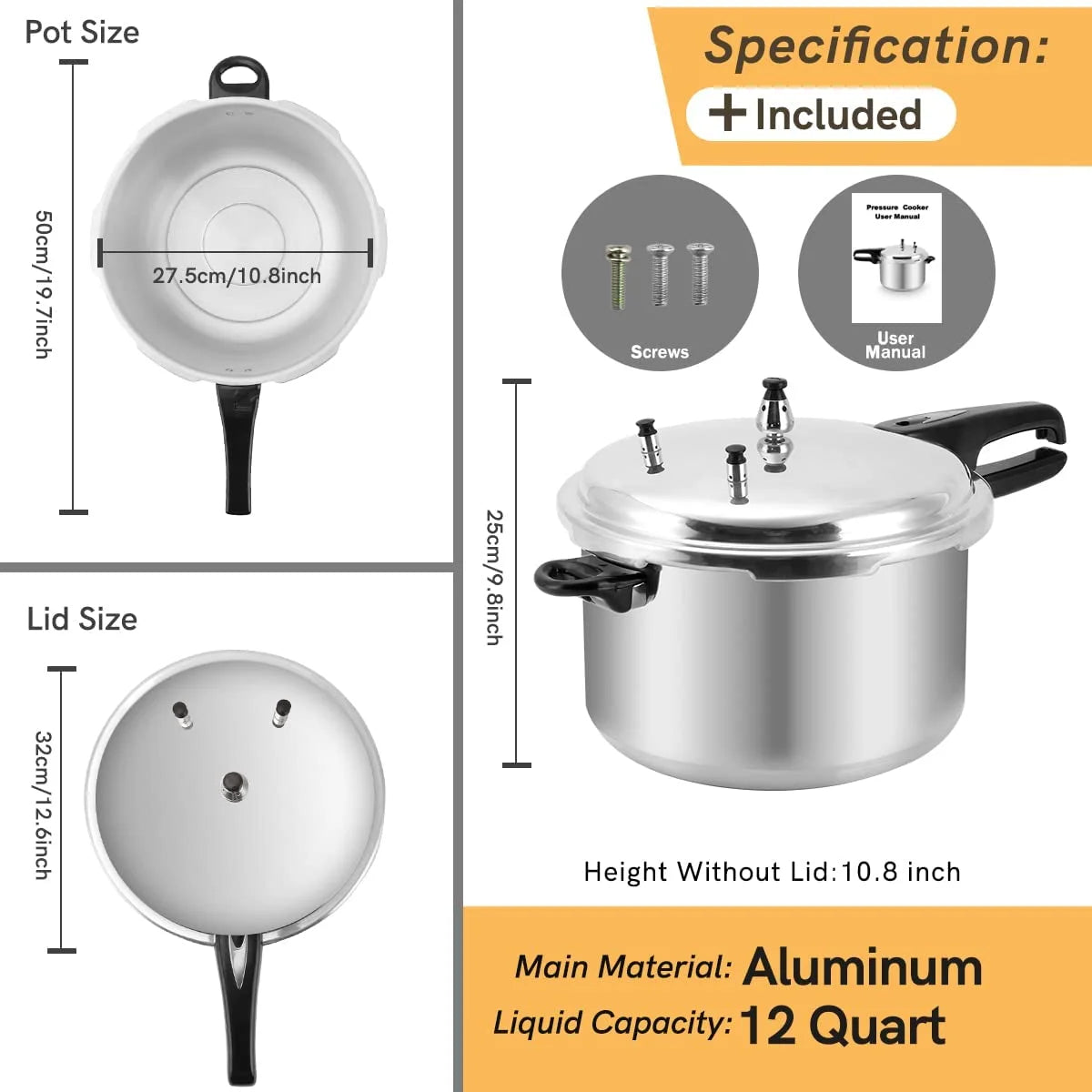 12 Quart Aluminum Pressure Cooker with Canning Rack B15707