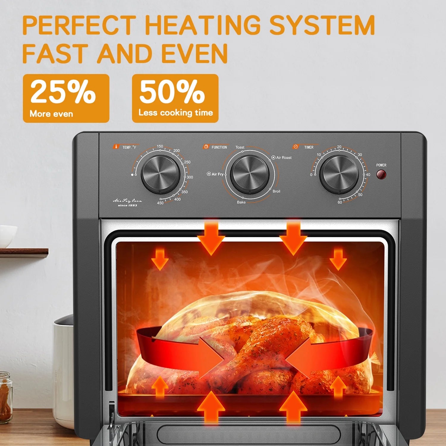 20QT 1300W 5-in-1 Air Fryer Toaster Oven Black E8519