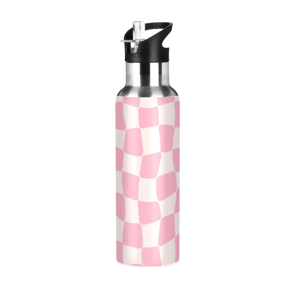 Pink Beige Lattice Stainless Steel Insulated Water Bottle W611574